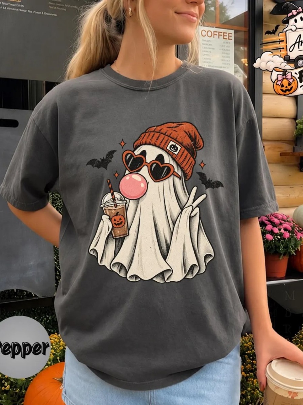 Graphic Ghost Tee for Kids - Pepper Halloween Shirt